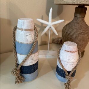 Coastal Stripe Decorative wooden Buoy Set - White & Blue coastal or beach decor